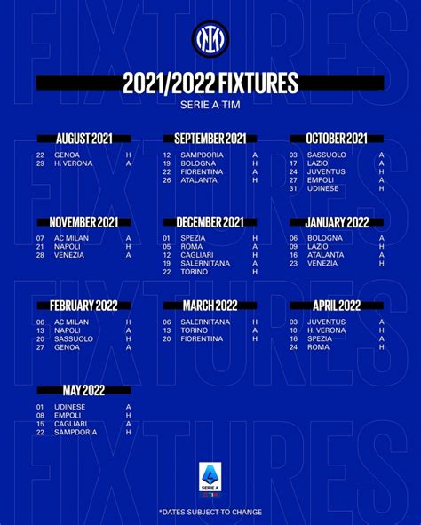 inter milan fixtures 2021/22